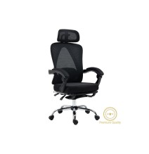 Silla de Oficina Manager con Reposapiés - Premium Quality Tela-Malla Negro - 124/114 x 58 x 62 cm.